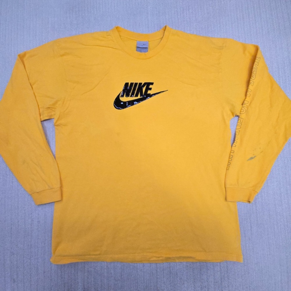 Vintage Nike Shirt Mens XL Yellow Long Sleeve Spellout Swoosh Y2K No Finish Line